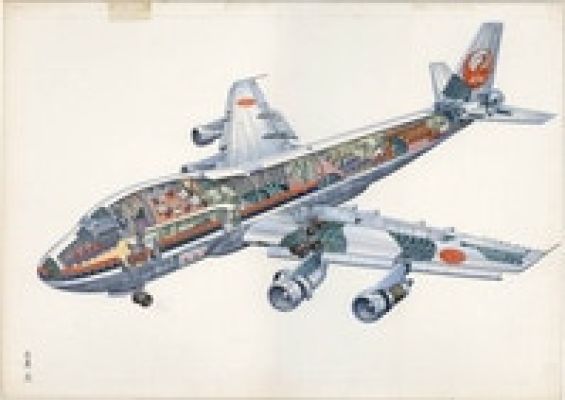 Masami Watanabe Hand-Drawn Color Illustration "Airplane Diagram" | Mandarake (Big Web)