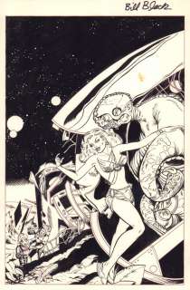 Bill Black - Golden Age Science Fiction Treasury Cover - Alien Babe Luring Astronauts To Monster - Signed