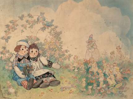 Johnny Gruelle (American, 1880-1938) Raggedy Ann end papers Watercolor and ink on board 10-1/4 x 13-3/4 inches -