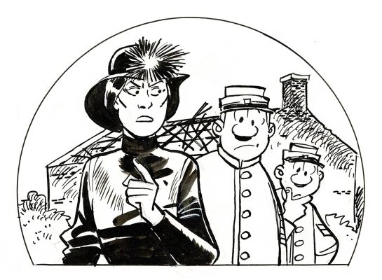 Lambil | Les Tuniques Bleues, Miss Walker, dessin original à l’encre de chine réalisé pour un ex-libris. On joint la mise en couleurs et la publication. | Septimus