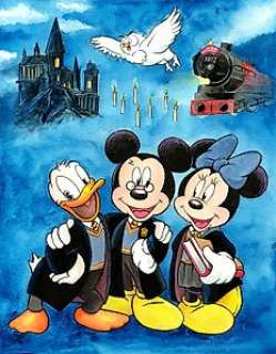 Jordi Juan Pujol - Mickey, Minnie Mouse & Donald Duck - Tribute to Harry Potter - Watercolor Painting - Original | Catawiki