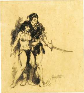 Frank Frazetta - "Warrior of Llarn" Frontispiece Illustration Original Art (Ace Books, 1964).  Frank -