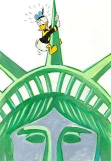 Tony Fernandez - Donald Duck Embracing the Statue of Liberty - Original Painting - Acrylic Art | Catawiki