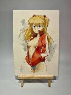 Zanella & Saras - 1 Original colour drawing - Neon Genesis Evangelion - The seductive Asuka - 2024 | Catawiki