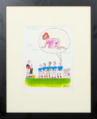 Lot 27 - HOVIV (René HOVIVIAN dit) (1929-2005) Coup-franc érotique Aquarelle,… | misc / divers