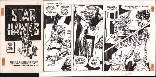 Gil Kane - Starhawks Sunday Strip - Gunfight with Alien - 4/15/1979 Signed
