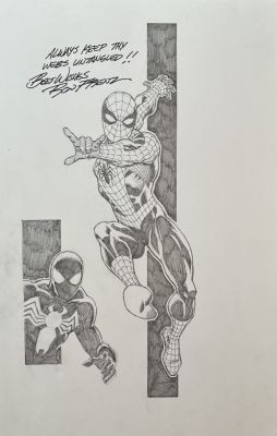 Ron Frenz Spider-Man & Black Suit Spider-Man Commission (11x17! Comes with C.O.A.! | Raremarq (Buy It Now)