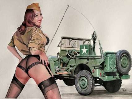 Heijink, John - 1 Original colour drawing - Military Pin up | Catawiki