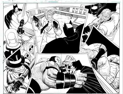 John Romita Jr. Klaus Janson - Batman Black & White #6 P 4-5 (Awesome Double Splash! Batman Battles Joker, Bane, Penguin, Mr. Freeze, 2 Face, Ubu!)