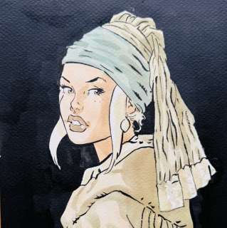 Meynet, Félix - 1 Original colour drawing - Hommage à La Jeune fille à la Perle de Vermeer | Catawiki