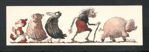 Dulieu, Jean - 1 Original colour drawing - Paulus de Boskabouter - Aan de wandel - Paulus, Oehoeboeroe, Salomo, Eucalypta en varken aan de wandel - 1958 | Catawiki