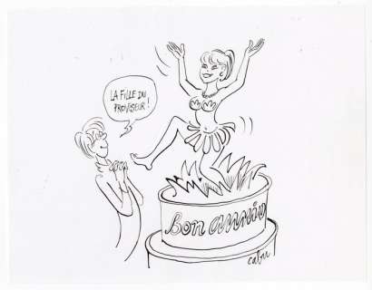 Cabu - 1 Original drawing - Le Grand Duduche - Anniversaire du Grand Duduche : La fille du proviseur | Catawiki