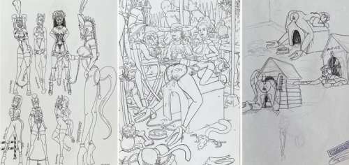 FetishGenerator - 3 Original page - The Art of Fetish Generator - 3 Original Drawings (Page 66 full & part 58) | Catawiki