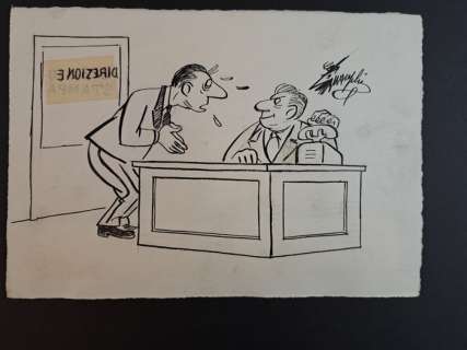 Guareschi - 1 Original drawing - Candido - L’apologia del centro sinistra al Ristorante | Catawiki