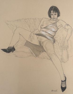 Riccardo Mannelli - 1 Original drawing - Mariangela - Il piacere | Catawiki
