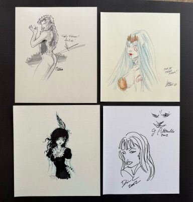 Pierre Minne - Mike Ratera - Fahr Sindram - Dorian Cleavenger - Jeff Pittarelli - 4 Original drawing - Poison Ivy - Prinzessin - Manga Girl - Vampirella und Gesicht (auf einem Blatt) | Catawiki