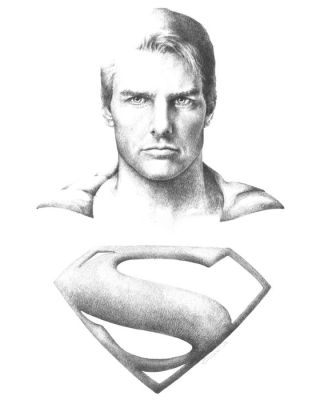 Sanjuliain Jr. - XXL Pencil - Tom Cruise as Superman – Hand Signed Original Drawing (100 x 70 cm) | Catawiki