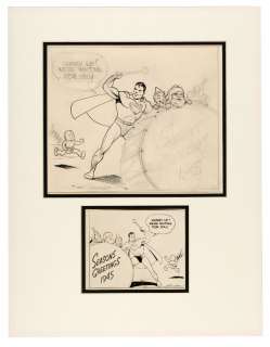 JOE SHUSTER SUPERMAN CHRISTMAS CARD ORIGINAL  ART. | Hake’s