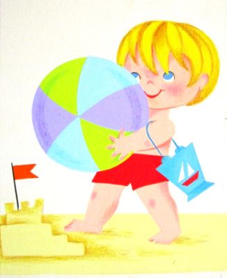 BEACH BALL KID 60s Disney Mary Blair like ORIGINAL drawing art BOOK PAINTING | eBay US (Buy It Now)