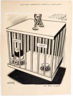 Rube Goldberg Editorial Cartoon Original Art dated 9-10-43 (1943). Goldberg was not very subtle as a political - | Heritage