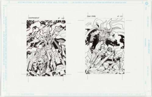 Rick Hoberg DC Cosmic Cards #140 "Steppenwolf" and #141 "Yuga Khan" Illustration Original Art (DC/Impel, 1992)....
