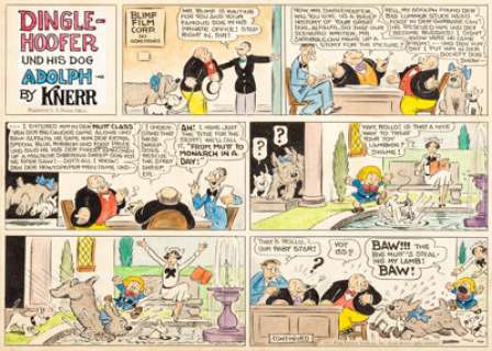 Harold Knerr Dinglehoofer und his Dog Adolph Sunday Comic Strip Hand-Colored Original Art dated 10-29-33 (King Fea... | Heritage