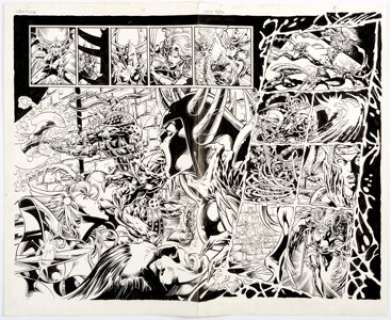 Mike Deodato Jr. Lady Death vs. Purgatori Double Page Spread 4-5 Original Art (Chaos! Comics, 1999). A dynamic -