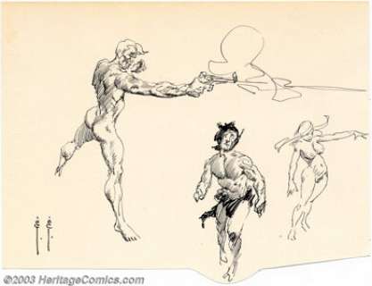 Frank Frazetta - Original Sketches, Nudes and Caveman (undated). These small drawings by Frank Frazetta are an - | Heritage