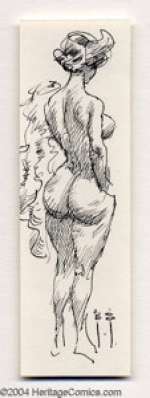 Frank Frazetta - Original Sketch of Standing Small Nude (undated). Tight pen and ink sketch of a standing female, - | Heritage