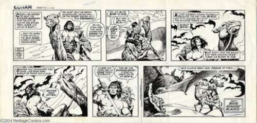 Ernie Chan - Conan Sunday Comic Strip Original Art, dated 2-18-79 (King Features. 1979). Conan is attacked by - | Heritage