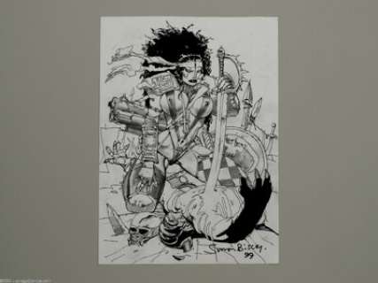 Simon Bisley - Warrior Woman Pin Up Original Art (1999). A bodacious buxom Bisley babe, taking care of business. - | Heritage