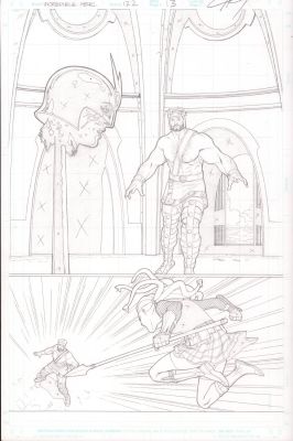 Clayton Henry | Incredible Hercules #122 P.13 - Hercules & Nova’s Head on a Pike - Signed - 2008 | Anthony’s Comic Book Art