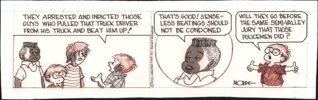 Morrie Turner | Wee Pals Daily Strip - La Race Riots - Signed - 1992 | Anthony’s Comic Book Art