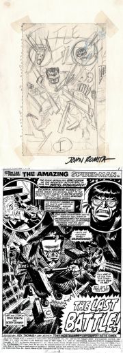 John Romita Sr. | Amazing Spider-Man #115 P 1 Splash Prelim & Full Size Art Print Also (Hammerhead Busting Through a Wall!) 1972 | Romitaman
