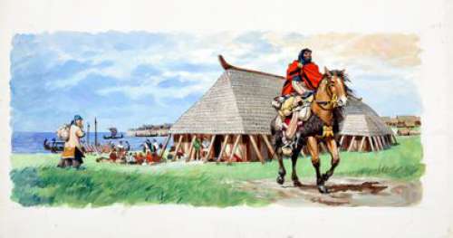 Joubert, Pierre (191... | Cavalier Viking s’éloignant d’un hameau en bord de... | Coutau Bégarie