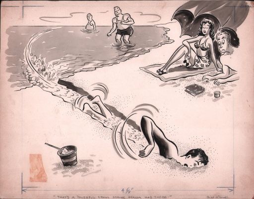 Bill O’Malley | Crawl Stroke Swimming Gag - Signed - 1945 | Anthony’s Comic Book Art