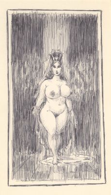 Roy Krenkel | Unique Krenkel Detailed Ink Sketch - Zaftig Nude Woman Walks in the Rain | Koch Comic Art