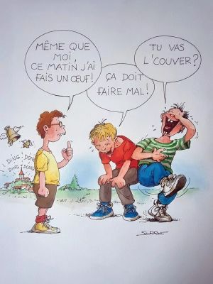 Claude Serre | « OEUF DE PÂQUES » Planche Originale signée Claude Serre publiée en 1994 (taille totale 25 x 32 cm) dans  » petit livre gourmant à l’usage des enfants » éditions Glénat | Serre