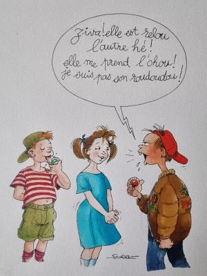 Claude Serre | « ROUDOUDOU » Planche Originale signée Claude Serre publiée en 1994 (taille totale 25 x 32 cm) dans  » petit livre gourmant à l’usage des enfants » éditions Glénat | Serre