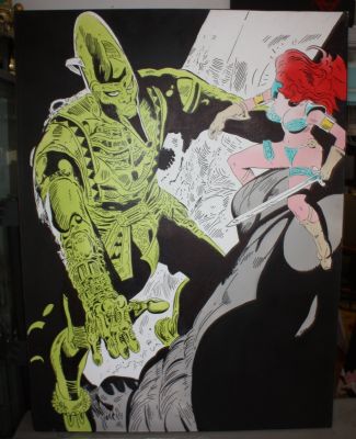 Frank Thorne | Red Sonja Vs Giant Large Painting on Canvas - Signed on Back | Anthony’s Comic Book Art