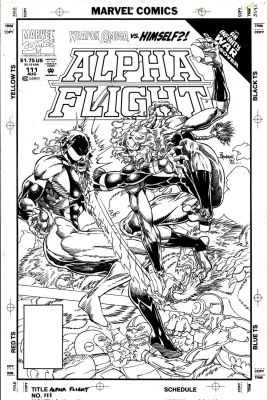 Pat Broderick | Broderick, Pat - Alpha Flights #111 Cover, Infinity War, Weapon Omega/ Wildchild, Evil Wildchild, Sasquatch, Puck, Evil Puck, Evil Sasquatch, Evil Cyclops 1992 | Cool Lines Art