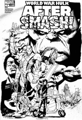 Greg Land | Land, Greg - World War Hulk, Aftersmash #1 Cover, Hulk + Iron Man & Herc | Cool Lines Art