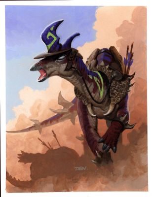 Den Beauvais | Rachur, Field Marshall Dinosaur - Guardians Published Collectible Fantasy Card Painting (1990S) | Romitaman