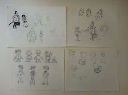 Merho (Merhottein, Robert) - Original drawings on 4 separate pages - Character studies Bim, Bam, Bom, Beng, Roel and Edgar - [1960s] | Catawiki