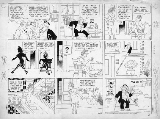 George McManus | McManus, George / Zekley - Bringing Up Father Sunday 6/10 1945 Jiggs Escapes W/ Maggies Cash | Cool Lines Art