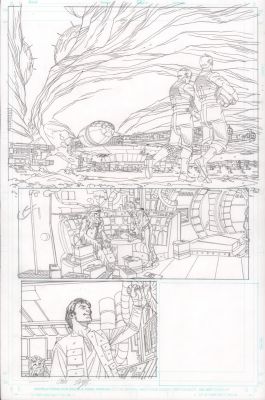 Chris Sprouse | Star Wars Unpublished Pencil Page - Millenium Falcon, Han, Chewie - Signed | Anthony’s Comic Book Art