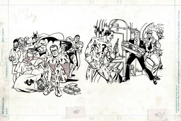 Jose Delbo | Dc Super Powers Fun Book Double Pinup (Batman & Superman Capture Riddler!) 1980S | Romitaman