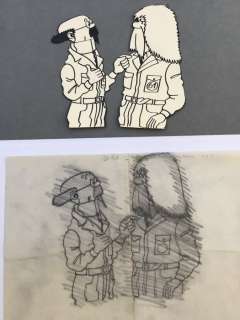 Tintin - 2x réalisation Ã  l’encre de Chine - Tournesol et Dupond - Objectif Lune - EO - (1953) | Catawiki