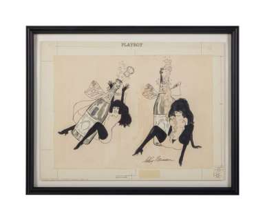 Playboy | LeRoy Neiman Femlin With Champagne Celebrating 1977 Drawing | Julien’s