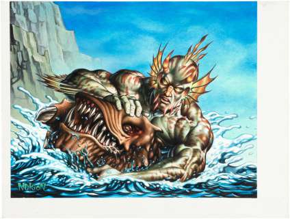 "MAGIC: THE GATHERING - SHORELINE RAIDER" CARD ORIGINAL ART BY NELSON DeCASTRO. | Hake’s